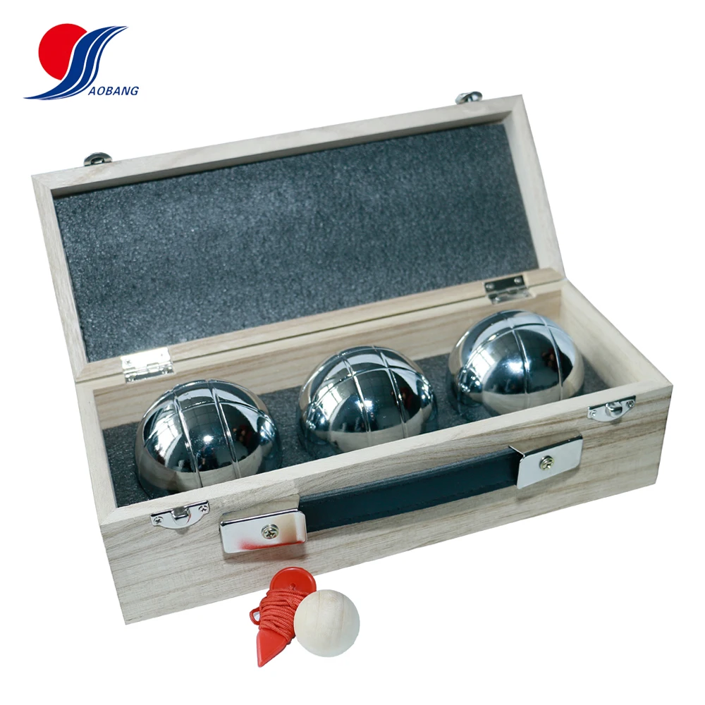 
chrome metal petanque balls professional in wooden box 