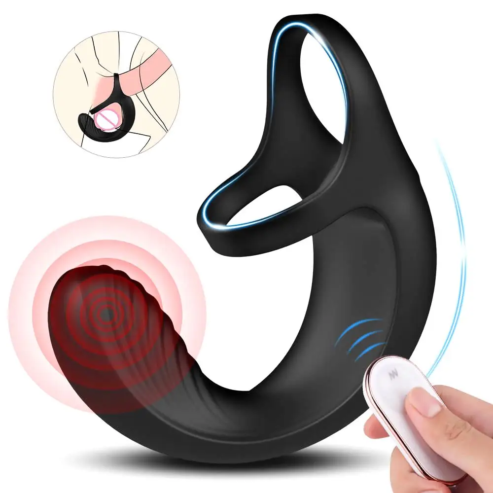 MOGlovers 10 Modes Vibrating Penis Massager Ring Dildo Toys for Men Scrotum Male Chastity Cage Testicle Bondage Vibrators