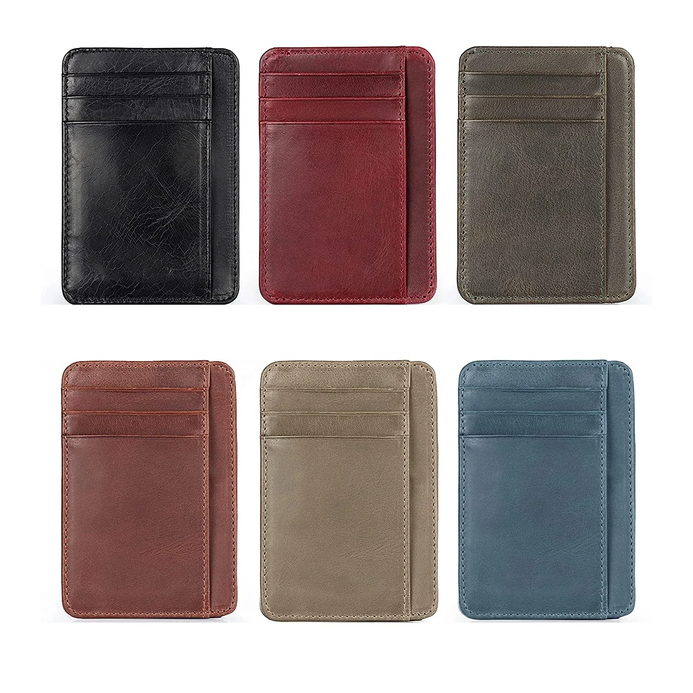 Wholesale Custom Logo Genuine PU Leather Thin Minimalist Front Pocket Wallet Men Purse Rfid Blocking Slim Wallet