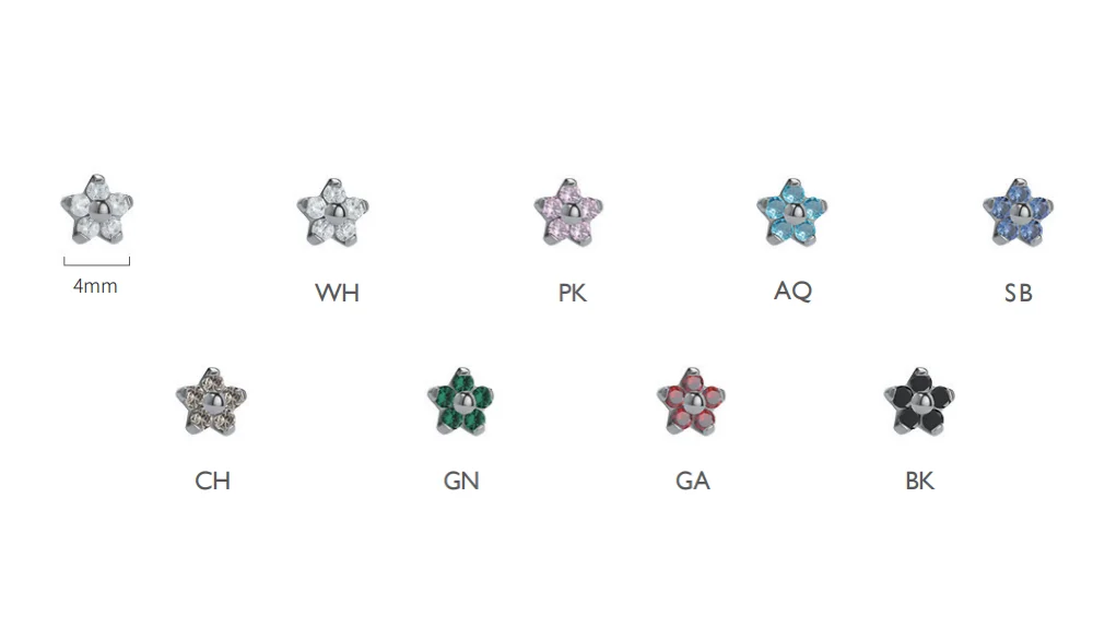 Giometal Custom Wholesale ASTM F136 Titanium Helix Threadless Piercing Gemmed Mini Flower End Daith Body Jewelry Wholesale