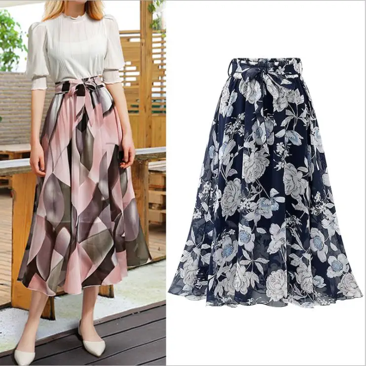
Wholesale Patterns Printed Full Long Chiffon Skirt 