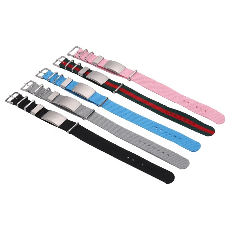 Customized engrave stainless steel plate Bracelet Personalized Adjustable Nylon Wristband for Women