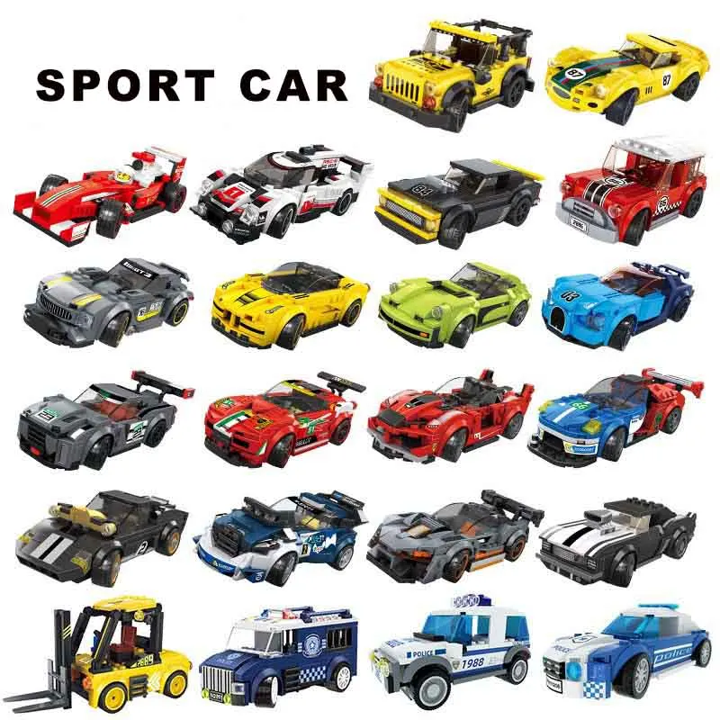 2880 Building Brick Sets Racing Car Sports Car Police Car Model Assembly MOC Block Small particles Educational Children Toys