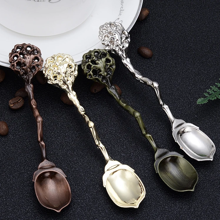Vintage Decorative Metal Gold Dessert Ice Cream Tea And Coffee Tasting Spoon Teaspoon for Kitchen Dining Bar
