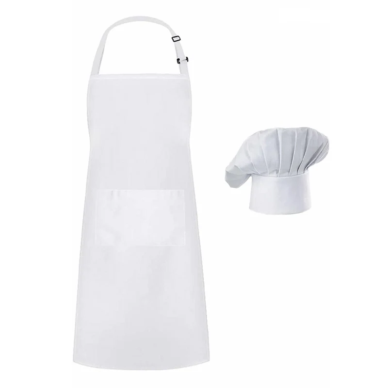Polyester Cotton Cooking Aprons Adult Chef Apron Hat Sets For Men