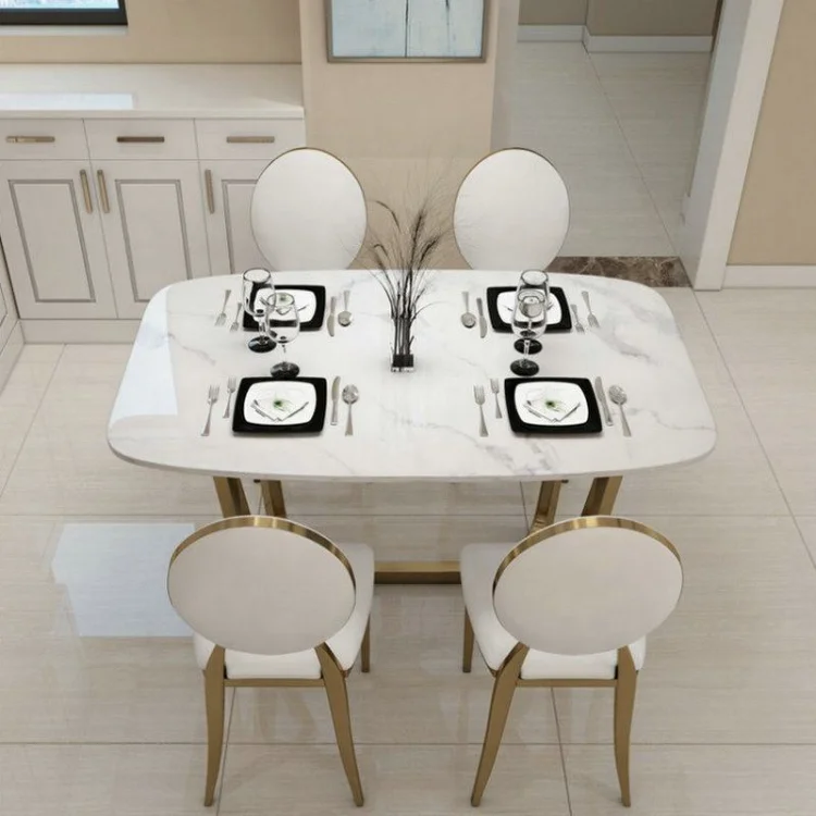 CZTZ-11 Simple Light Stainless Steel Marble Dining Tables Modern Creative dinning Table Concrete