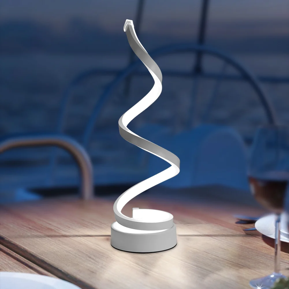 Nordic style LED Spiral Table Lamp Modern Curved Desk Bedside Lamp White Warm Reading Desk Light Acrylic Iron Night Light