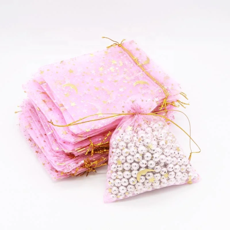 Promotional Navy Organza Bags 7x9 9x12cm Small Wedding Party Favor Candy Gift Packaging Bags Moon Star Drawstring Pouch Gift Bag