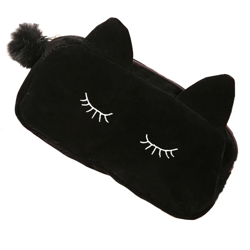 Trousse De Maquillage Hotel Toiletries Portable Cute Cat Large Capacity Zipper Plush Makeup Bag Cosmetic Bag With Fluff Ball