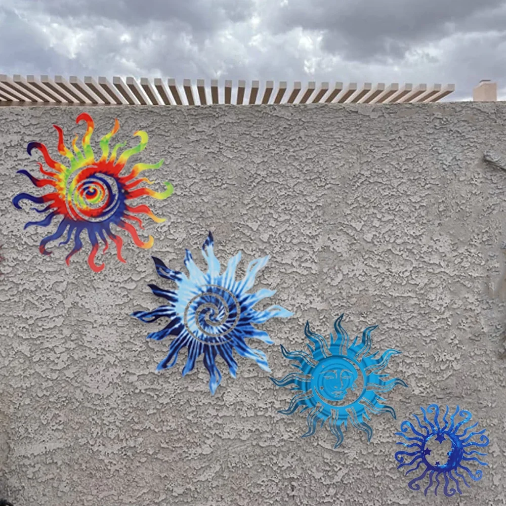 Tie Dye Wacky Sun Metal Wall Art Outdoor Decor Idea for Garden and Home,Farmhouse Fence,Living Room, Porch Indoor