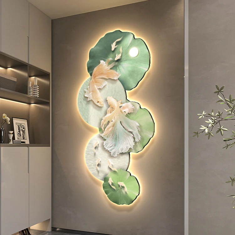 Modern Nine Fish Picture Led Light Painting Background Wall Decoration Wall Art With Led Lights 3D Wall Painting