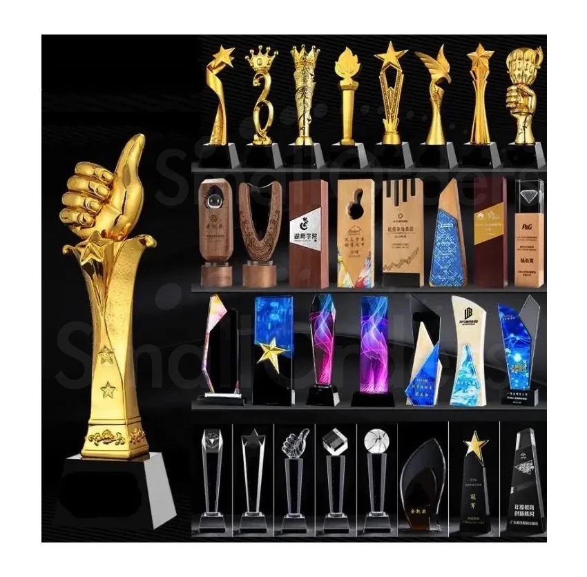 Trophies medals plaques Crystal wood metal craft mold statues glass football soccer trophy cup award custom Crystal trophy award