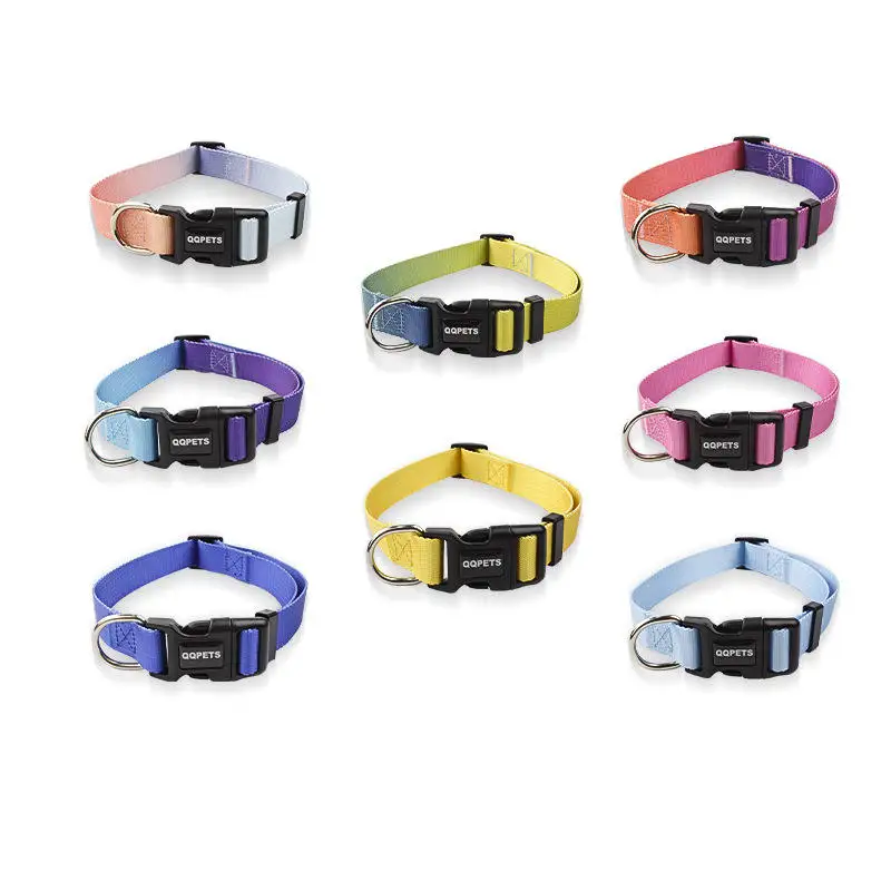 Wholesale Custom Logo Pet Dog Collars Nylon Luxury Printing Sublimation Rainbow Design Gradient Dog Collar 2022
