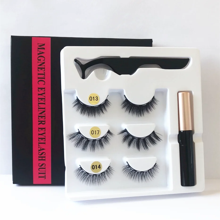 Magnetic Eyelashes 5 magnets 3D Faux Mink Magnetic Lashes With Eyeliner Kit Private Label Packaging
