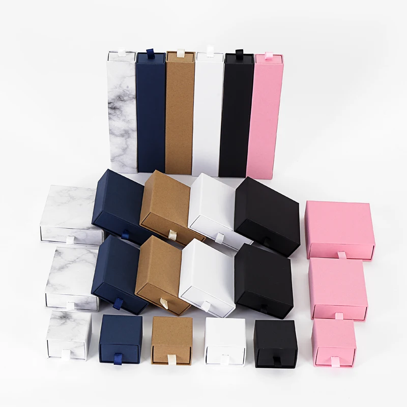 Stock Size Color Rigid Sliding Out Gift Drawer Box Custom Logo Black Foam Ribbon For Jewelry Bracelet Necklace Ring Paper Boxes