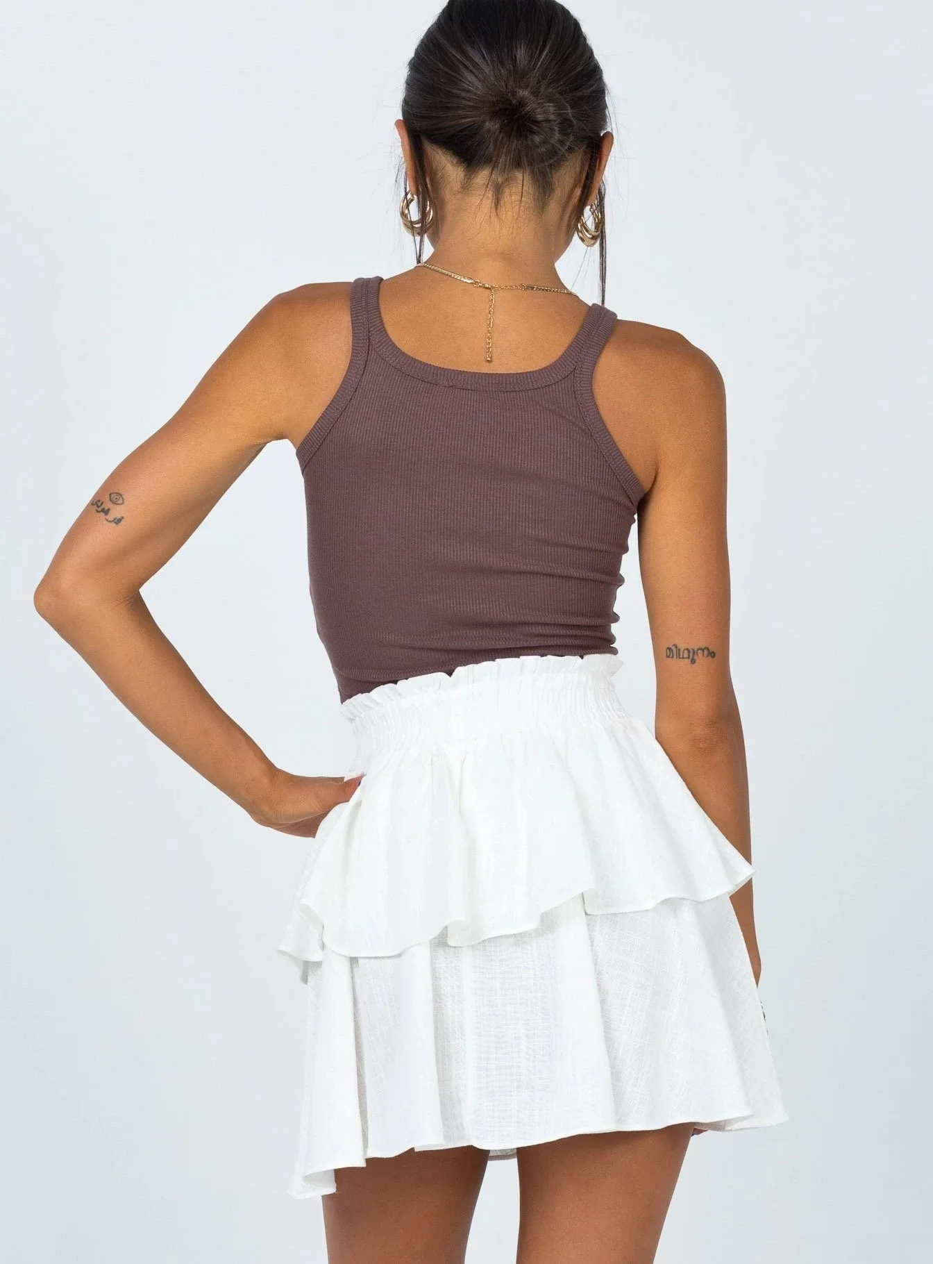 Women High Waist Tiered Ruffle Short Skirt Smocked Layered Elastic Waist A-Line Mini Skirt