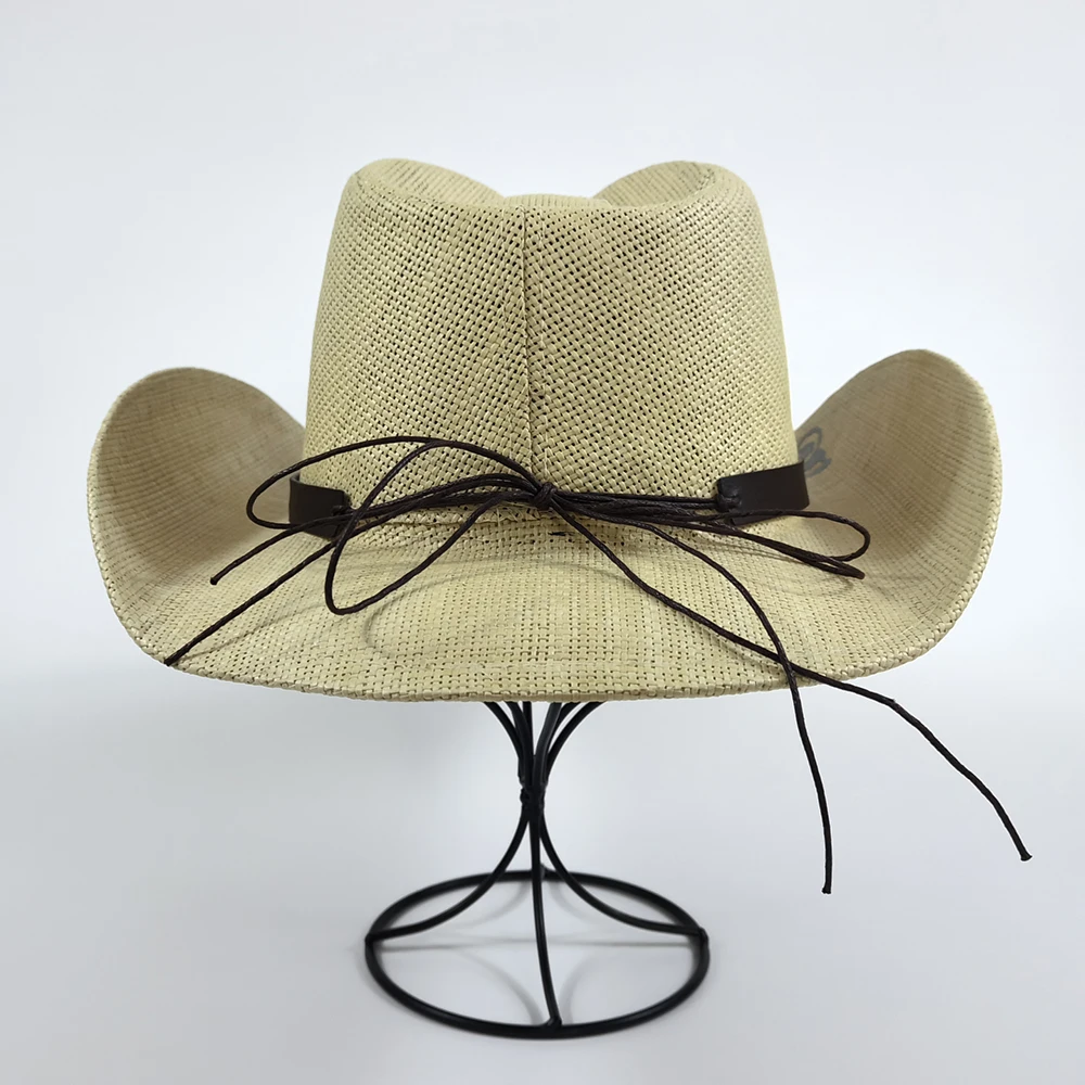 High Quality Women Paper Straw Cowgirl Straw Hat Shapable Brim Sombreros Fashion Straw Men Cowboy Hat Hand Drawn Guitar