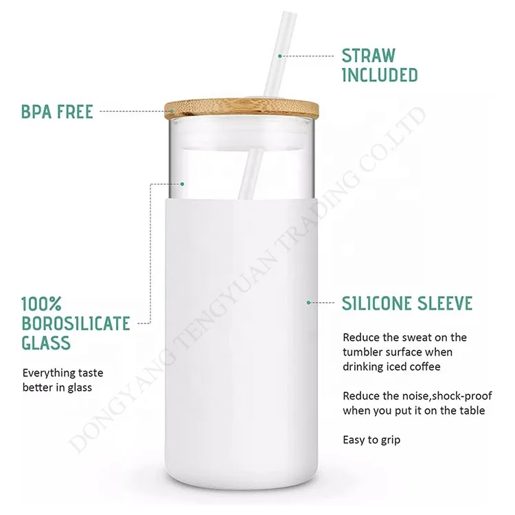TY Hot Seller Custom 500ml Insulated Straw Glass Dinking Water Bottle Tumbler With Silicone Sleeve and Wooden Bamboo Lid