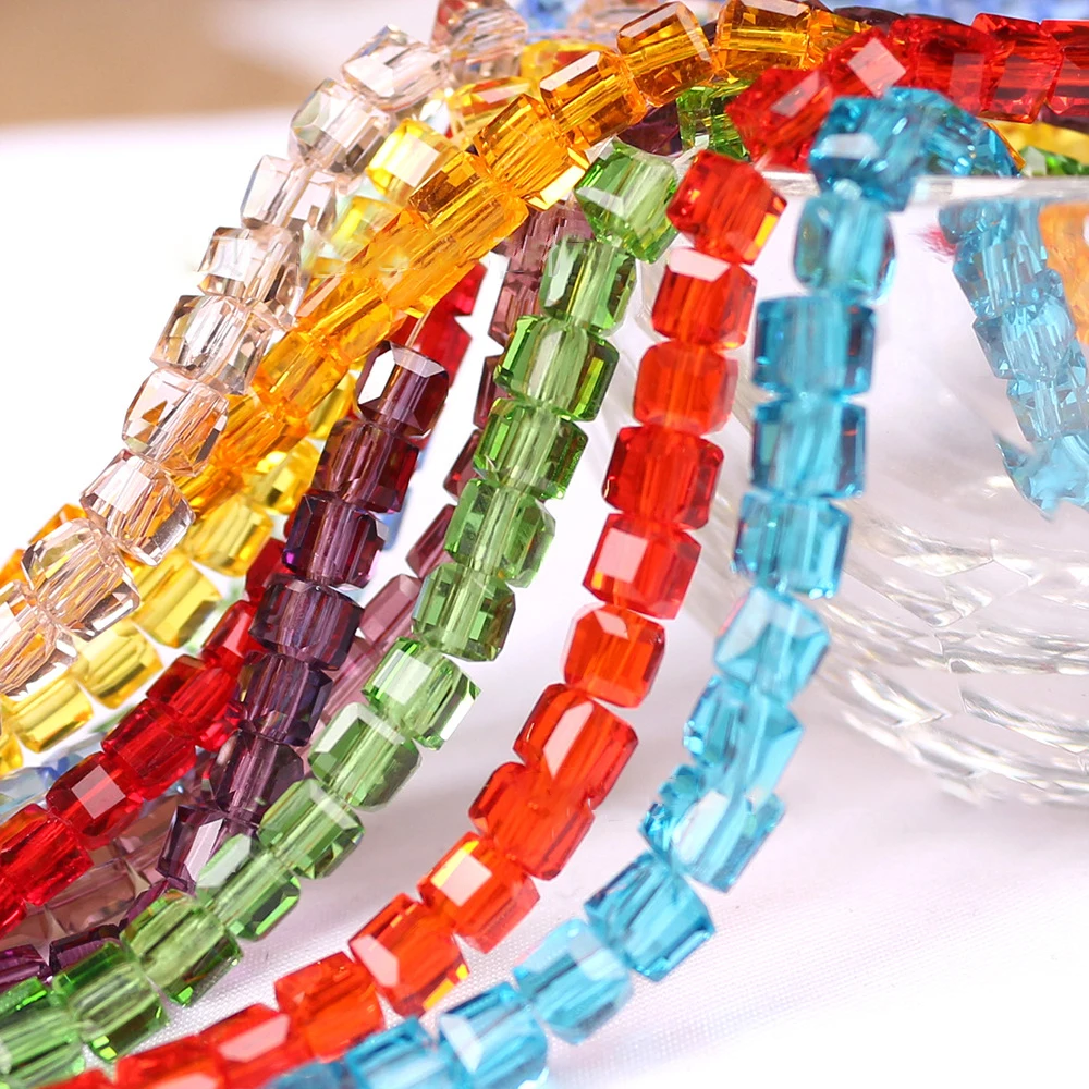 4mm 6mm square shaped glass beads wholesale transparent colorful crystal beads for bracelet making