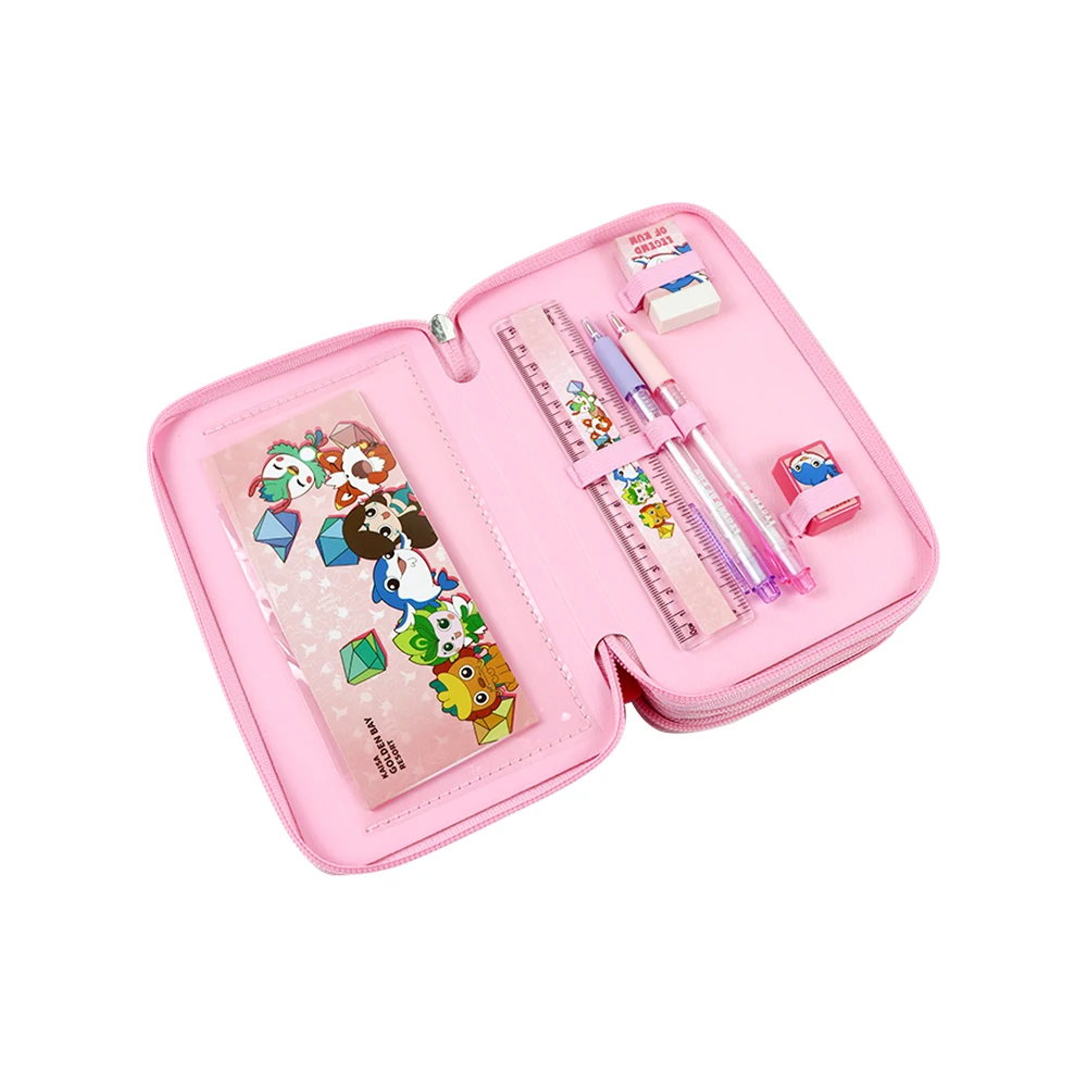 Spot Supplies Cute Pencil Case School Waterproof PU Teenage Big Capacity Blue Pink Pencil Case