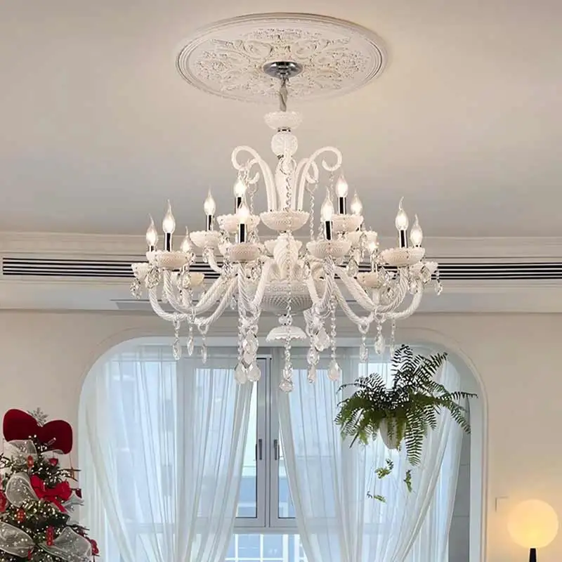 Factory Modern White/Black Crystal Chandelier Luxury Pendant Lamps For Hotel Villa Living Room Hanging Crystal Chandelier Lights