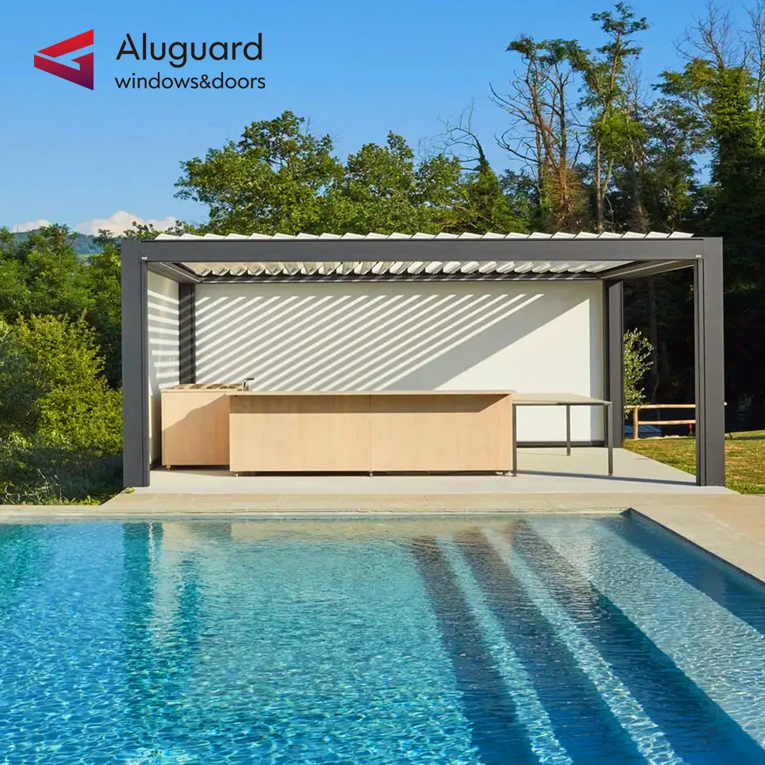 luxury modern wooden pergola remote control aluminum bioclimatic pergola best selling custom aluminium pergola