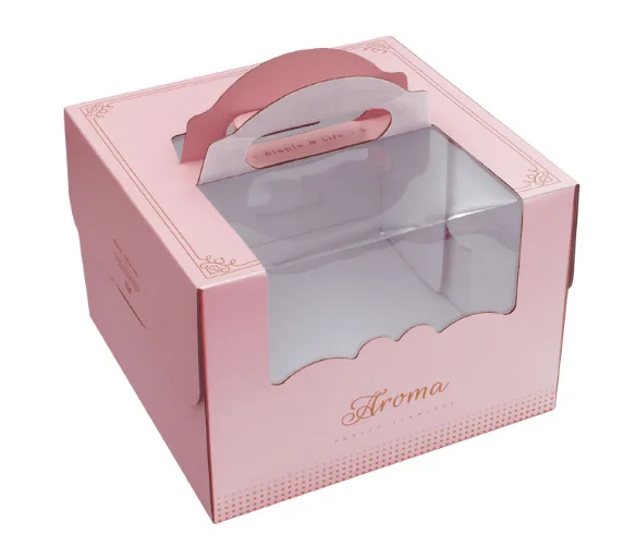 High Quality Custom Logo and Size Colored bento cake box Paper Cake Packaging Box with Handle and Transparent Window