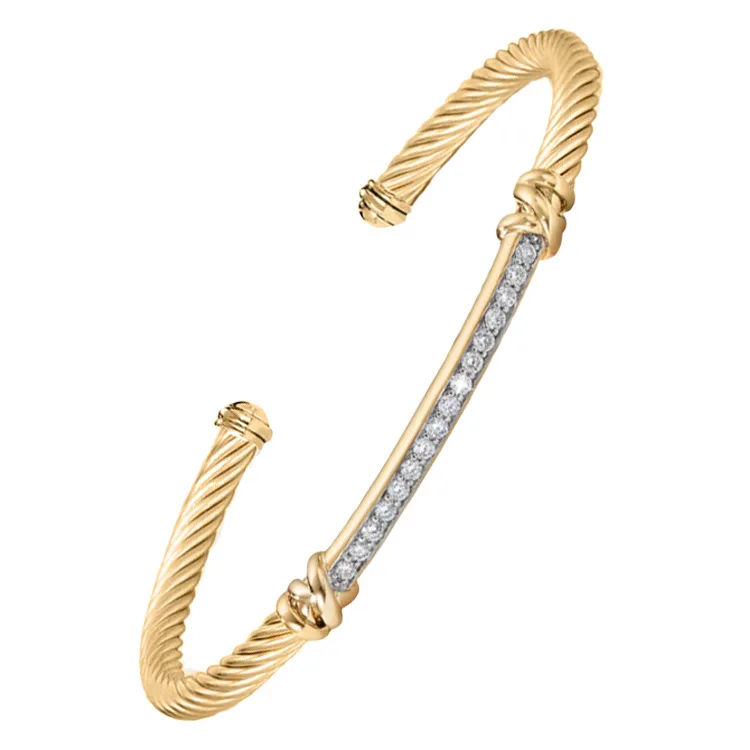 Custom 18k Gold Plated Inlaid Stone Bangles Colorful Women Luxury Cuff Bangle Cable Zircon Open Bangle