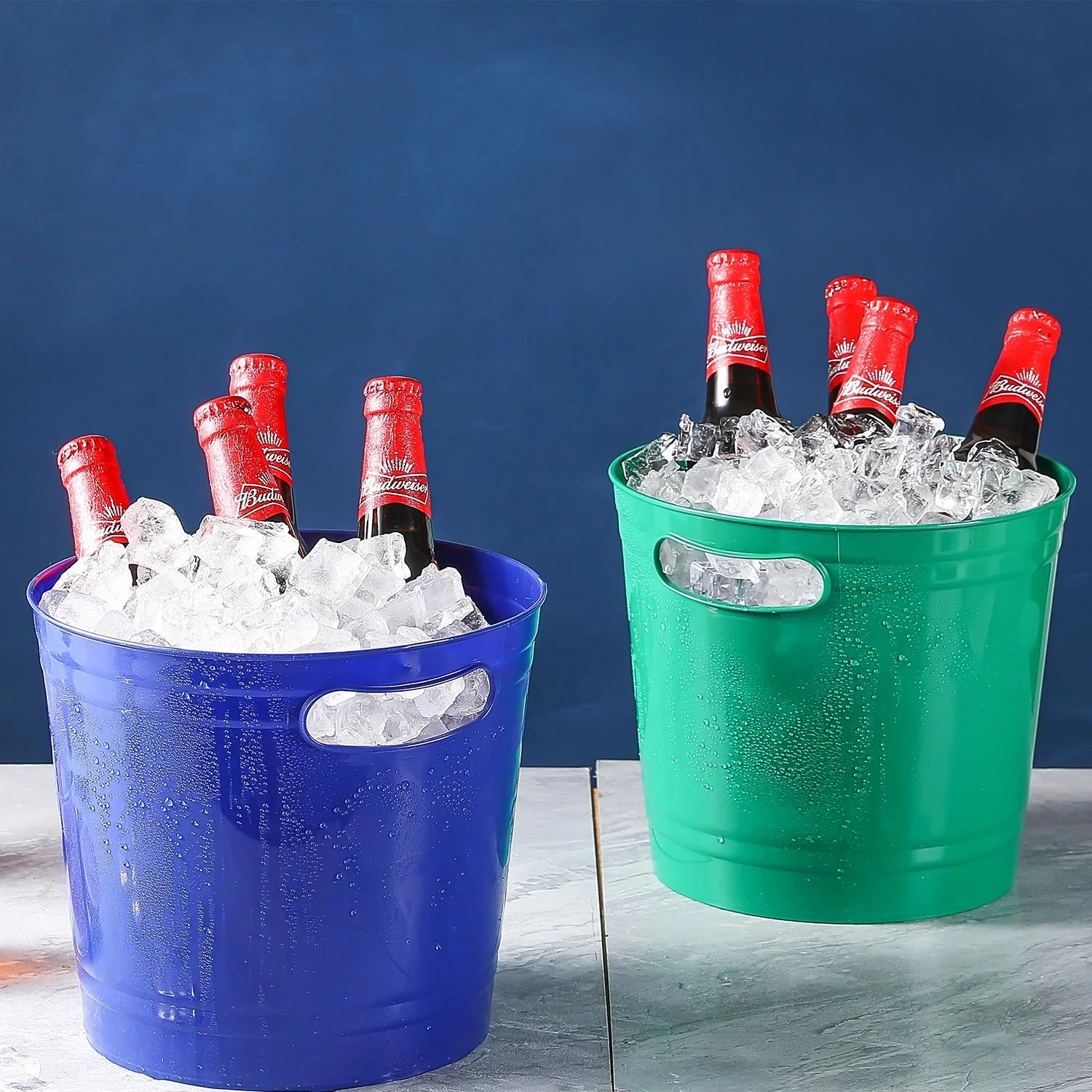 Printed Logo Wine Cooler Beer Bucket With Handle Wine Chiller Champagne Plastic Ice Buckets For Parties