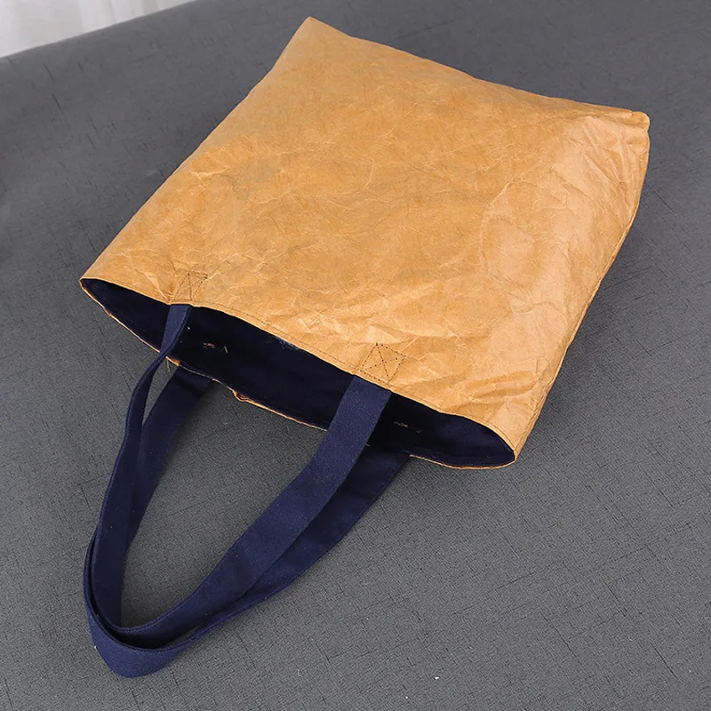 B379 High Quality Wholesale Waterproof Handbags Shopping Grocery Reusable Duffle Coated Dupont Tyvek Paper Tote Bag with PU Hand