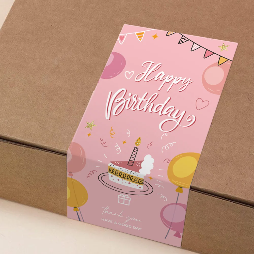 Customized Printed Happy Birthday Stickers Paper Waterproof Adhesive Sticker Sheet Gift Box Sealing Packaging Label