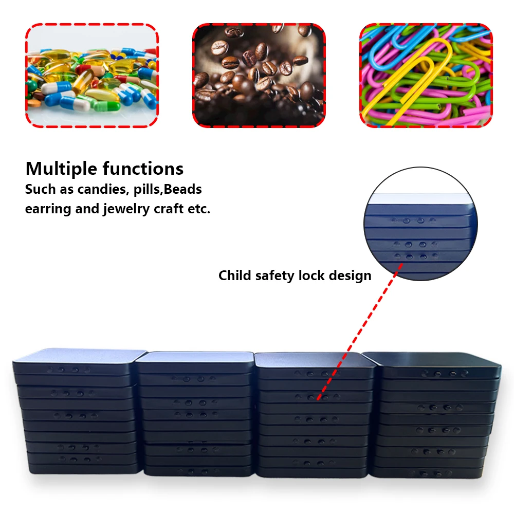 RTS Custom printed small rectangular black hinged lid cigarette/gift/candy/mint packaging storage containers metal tin cans