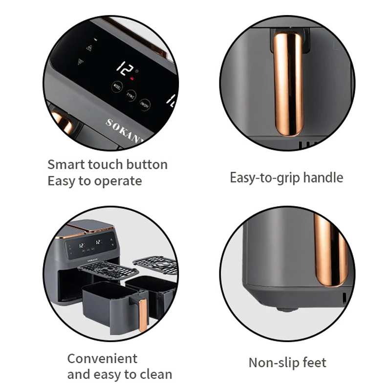 Wholesale 2800W Smart Digital Fryers Big Capacity 8 Litres Electric Double Air Fryer With Dual Basket