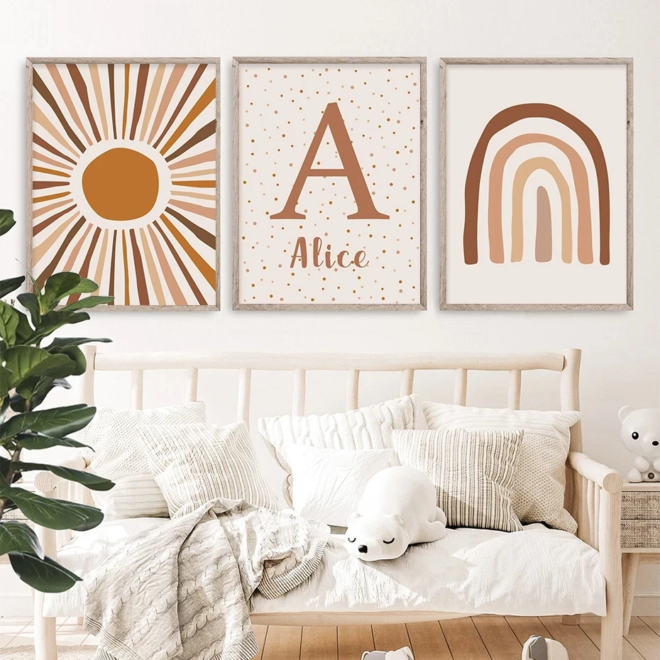 Abstract Sun Rainbow Nursery Posters Picture Print Wall Art Canvas Painting for Kids Room Home Decoration