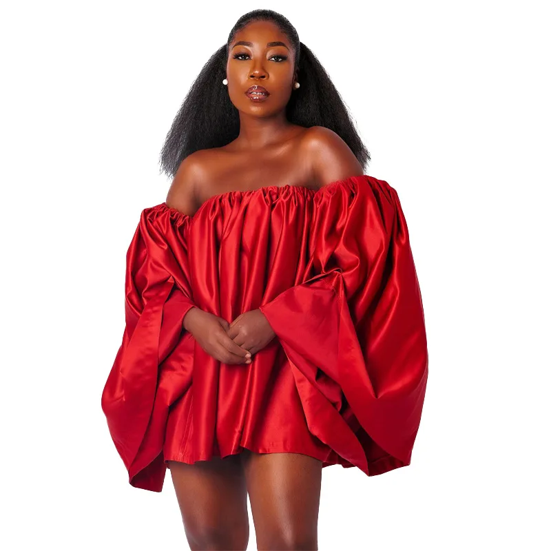 Women Summer  Ruffles Short Sleeves Sexy Top Skirt Shirt Dress Off Shoulder Blouses