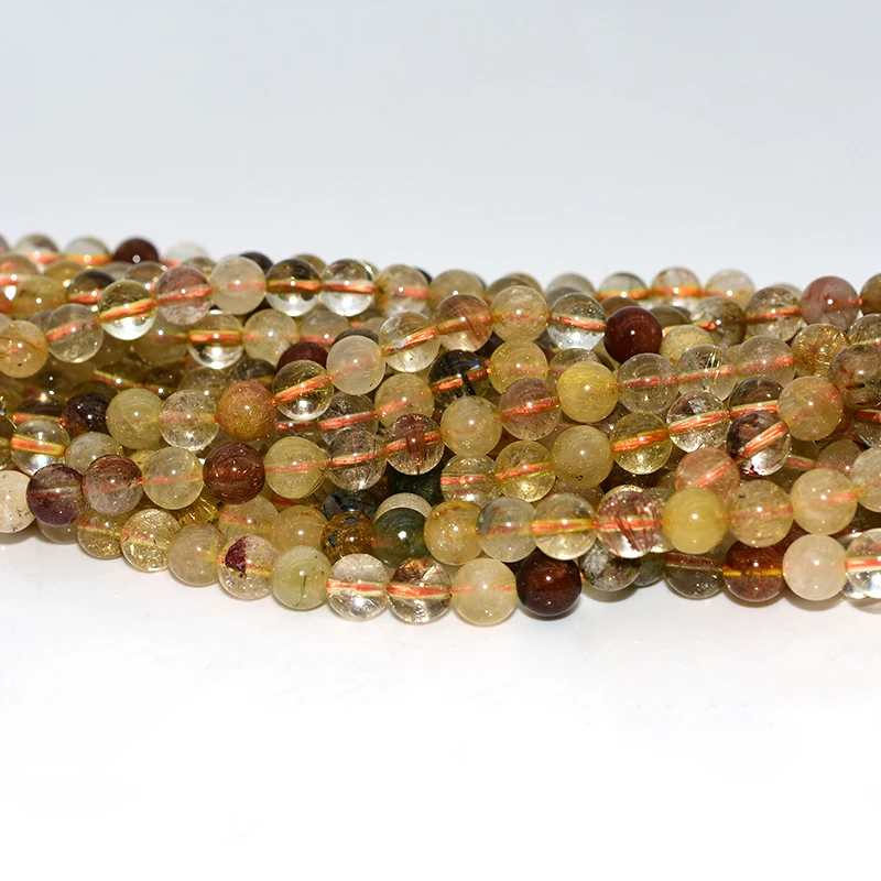 Factory Wholesale Price 4/6/8/10mm 100% Natural Multicolor Hair Quartz Loose Gemstone Beads