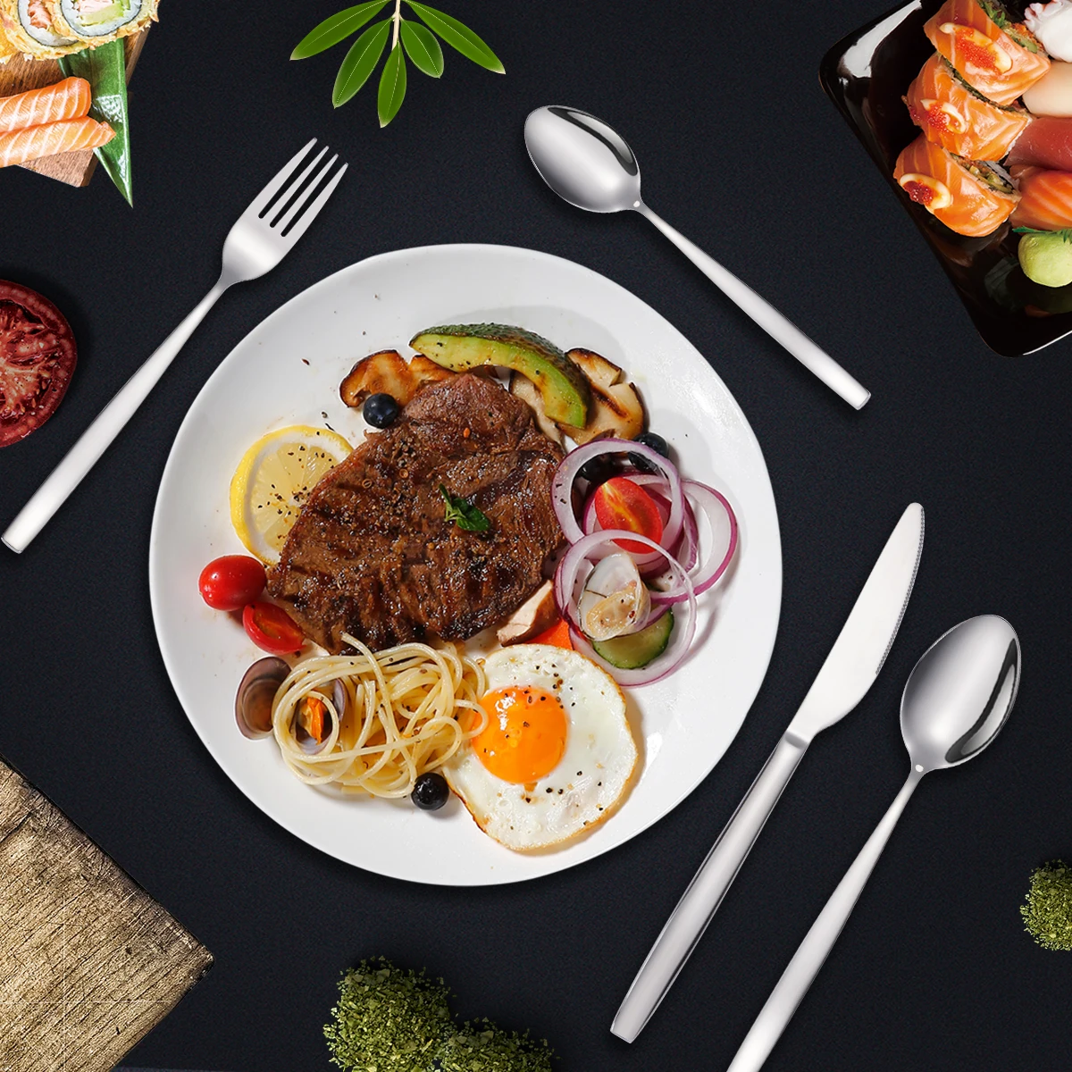 Wholesale Kitchen Luxury Wedding Gift Flatware Silver Knife Spoon Fork Silverware Stainless Steel Cutlery Set