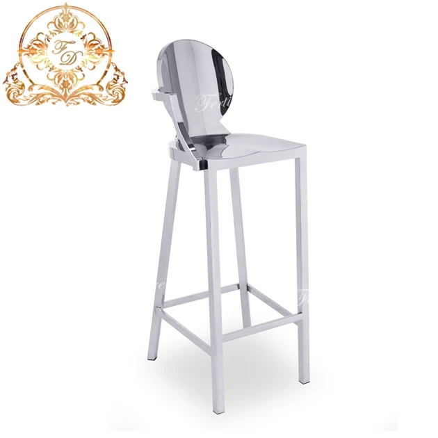 Modern Cold Tone Design Kitchen Metal High Bar Stools With Armrest