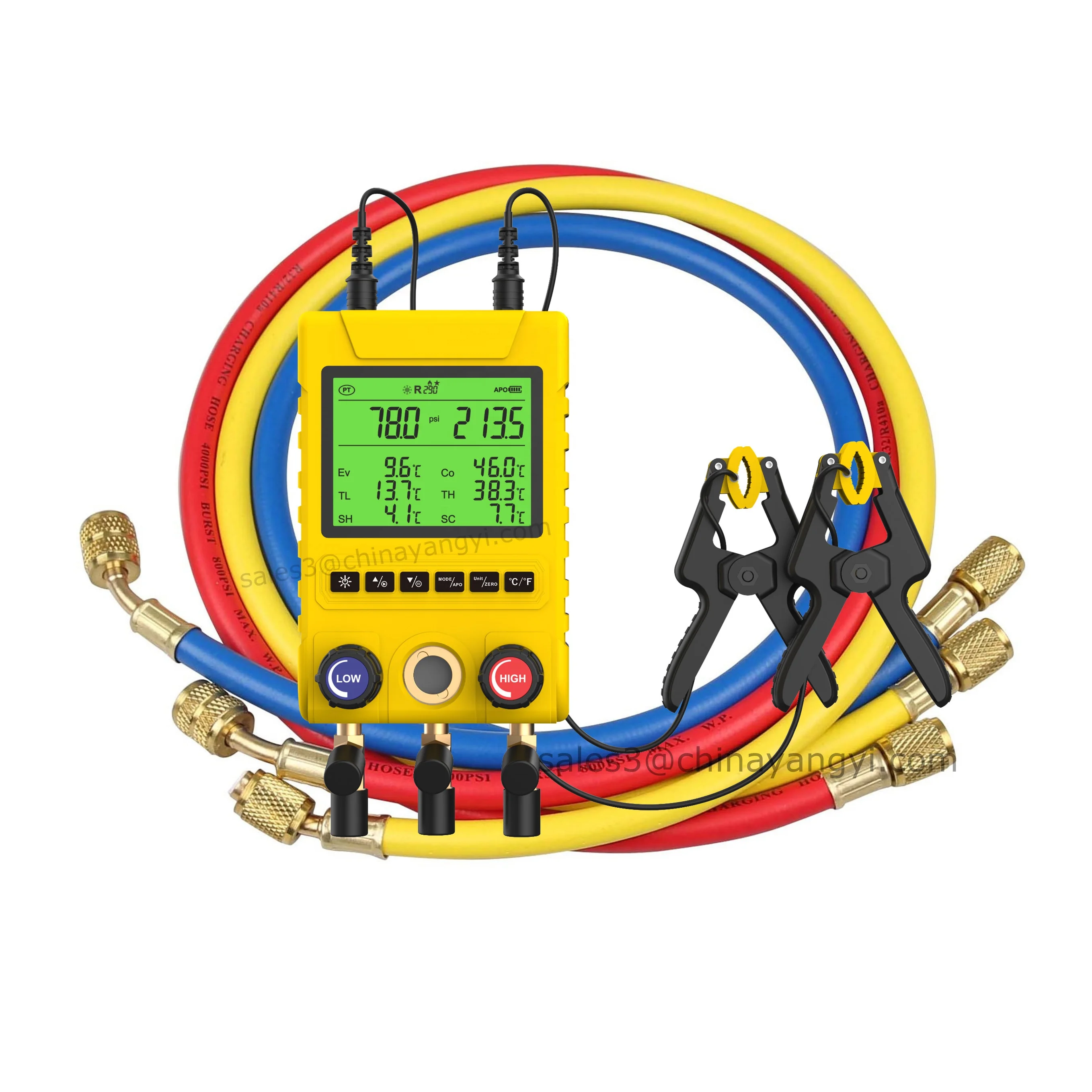 Manometros Digital Refrigeration HVAC Digital Manifold Gauge Meter Temperature Tester Full Kit With Thermometer Clamps