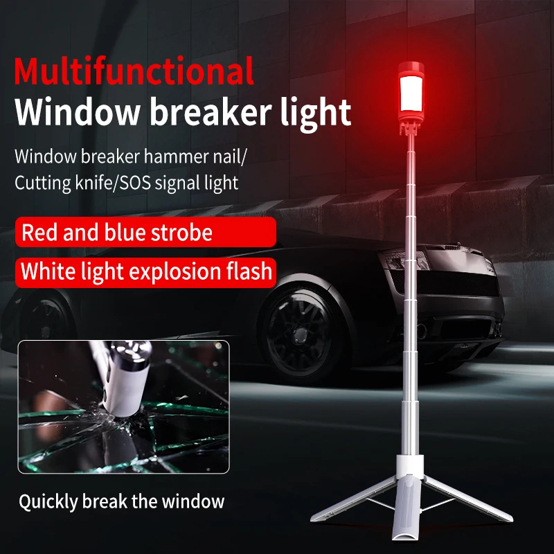 Portable Rechargeable Lamp Multi-functional Window Breaker with LED Light Torch Retractable Standing Outdoor Emergency SOS F