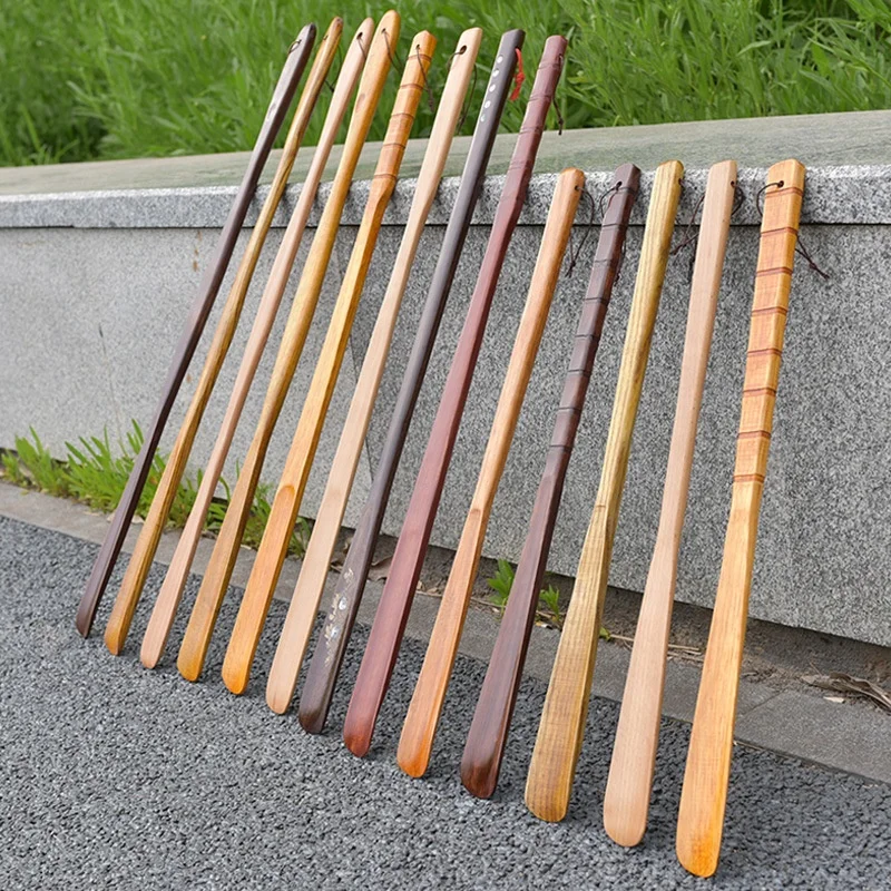 Eco friendly wooden shoehorn 38cm lazy shoe lifter wooden long handle shoe horn wood for seniors