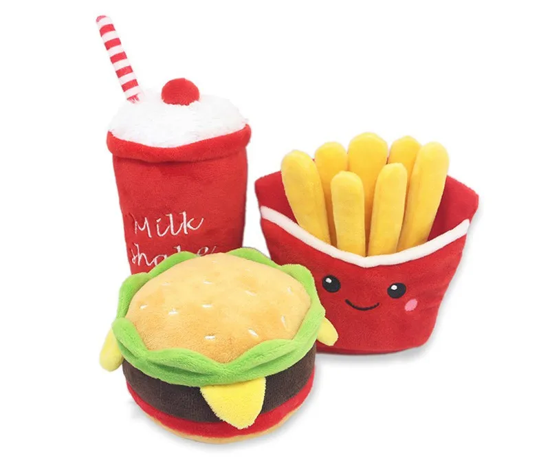 Pet Puppy Chew Fleece Sound Hamburger French Fries Coffee Pet Toys Cachorro Animals Toy