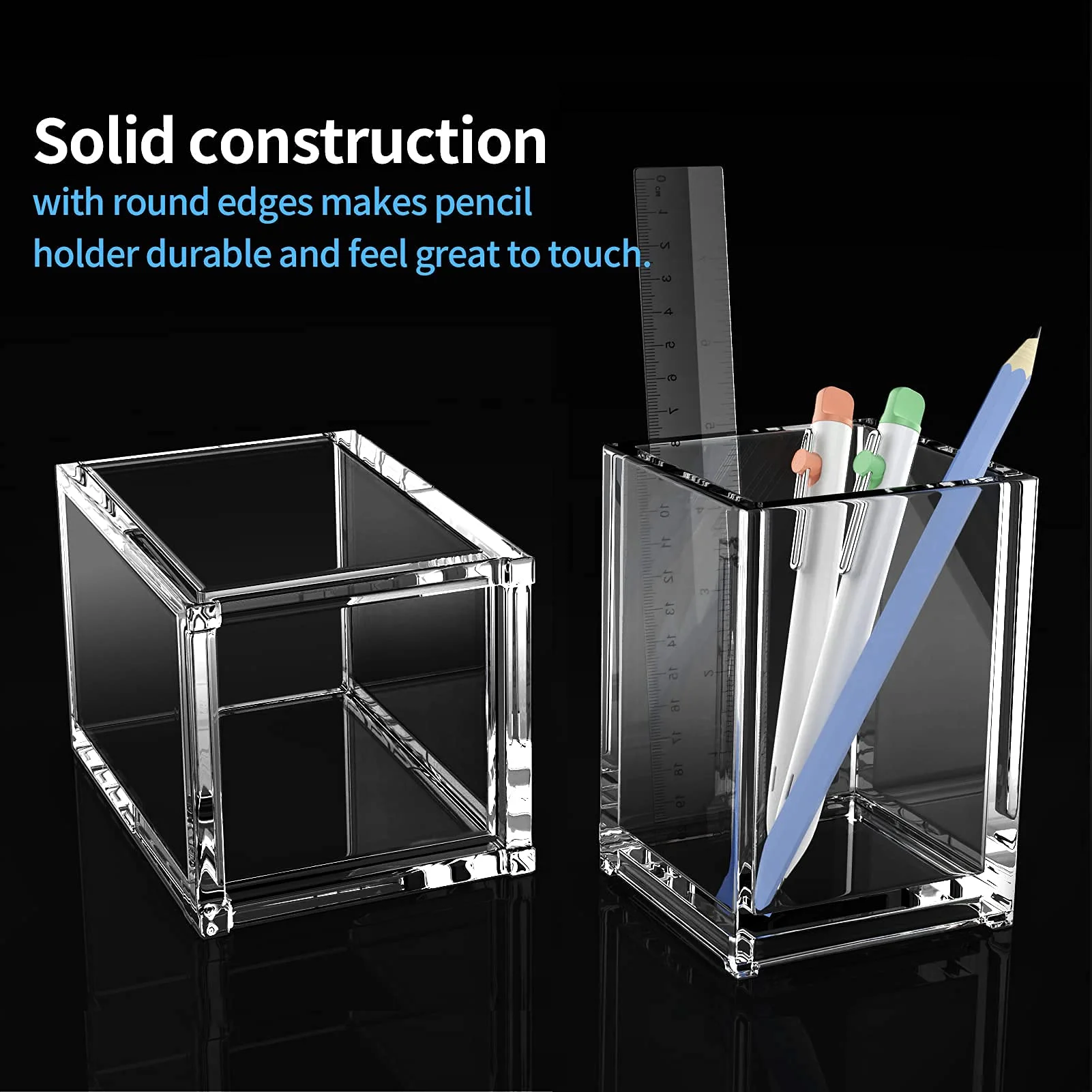 MaxGear Clear Marker Organizer Acrylic Makeup Brush Storage Desk Accessories Phone Holder Pencil Cups Pen Holder for Desktop