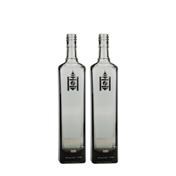 Custom Black 250ml 500ml 750ml clear liquor whiskey Bottle Black Glass tequilera square cork bottle Spirit Bottle
