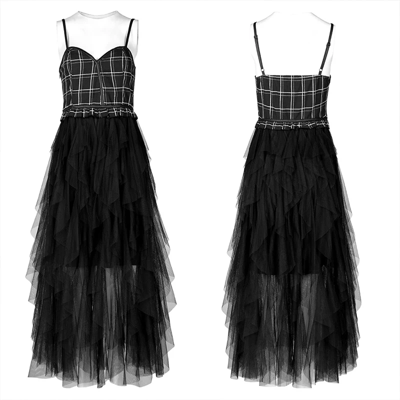 Женское платье с OPQ-569 в стиле панк, длинное клетчатое Сетчатое платье на подтяжках, элегантная юбка на подтяжках