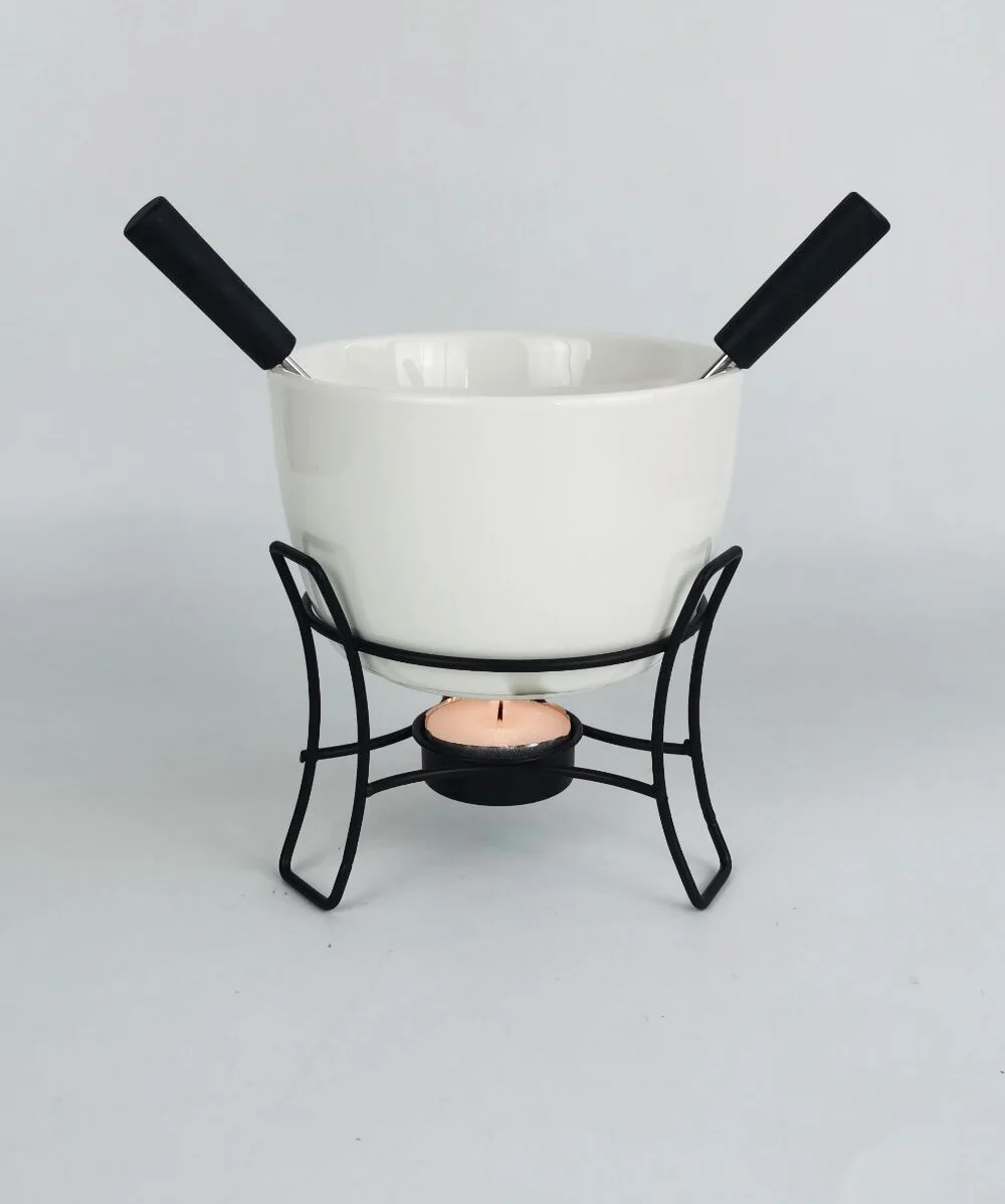 home party supply farmhouse  kitchen ceramic melting pot candle tealight fondue set mini fondue with metal stand