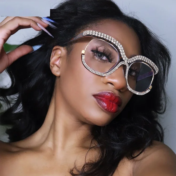 2022 New trendy diamond glasses anti blue light optical frames eyeglasses women  latest spectacle frames in stock