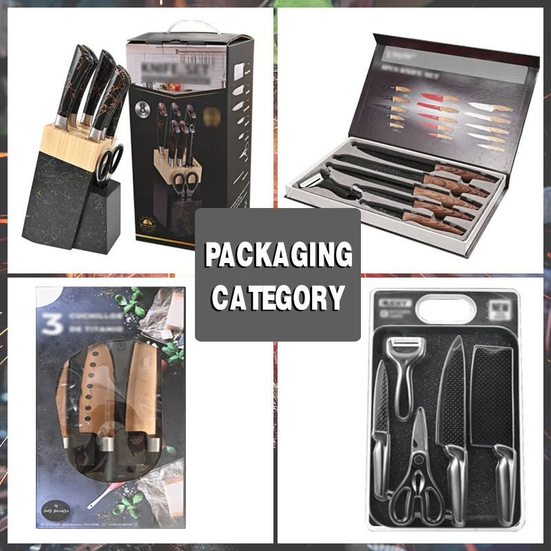 Popular wholesale 8-pcs chef knives scissors cheap stainless steel black handle kitchen knife set with block