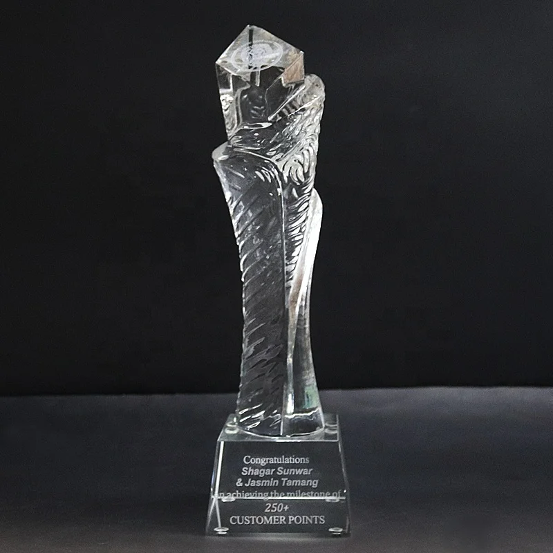 China Suppliers Unique Design Crystal Pillar Torch Trophy With Custom Engraving For Employee Honor Awards Souvenirs