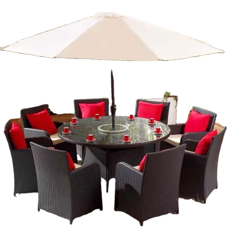 Outdoor unique creative design square round table and rattan chairs garden furniture